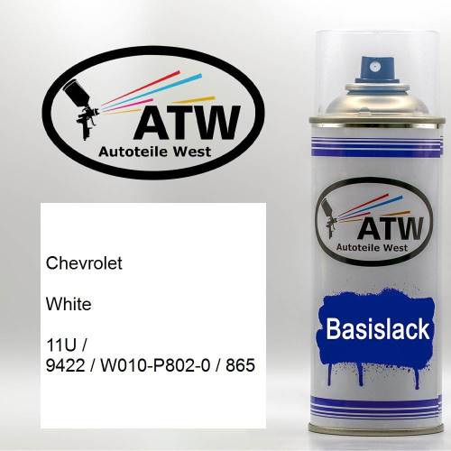 Chevrolet, White, 11U / 9422 / W010-P802-0 / 865: 400ml Sprühdose, von ATW Autoteile West.